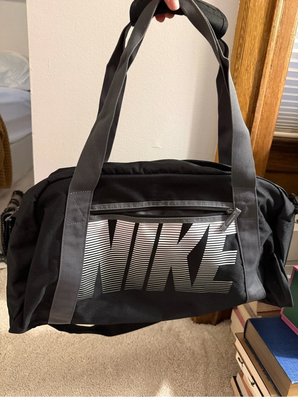 Nike Black and Gray Duffel with Bold Logo